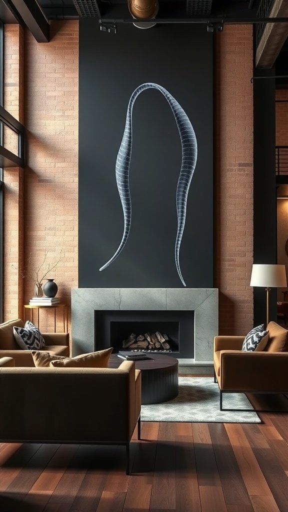 Chic urban loft featuring a statement fireplace, plush seating, and modern decor.