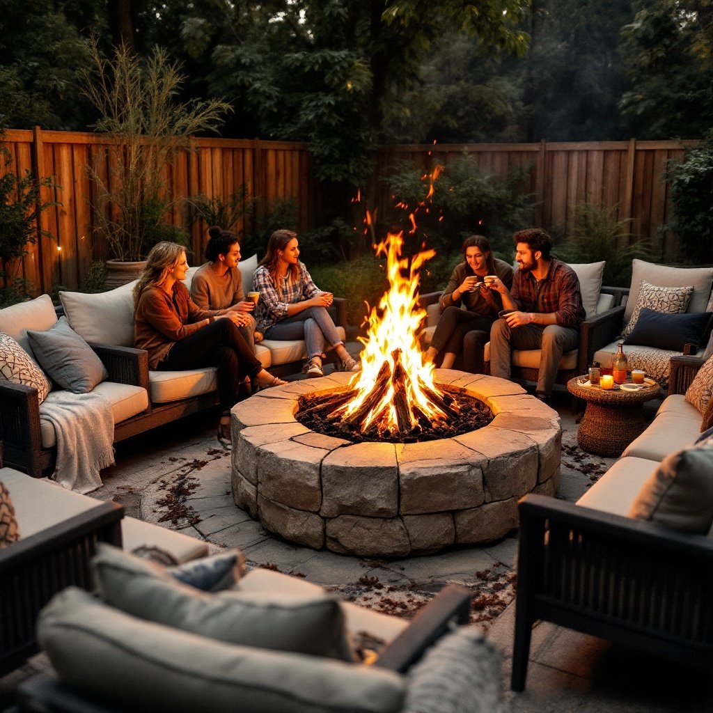 Cozy fire pit setup with seating for evening gatherings