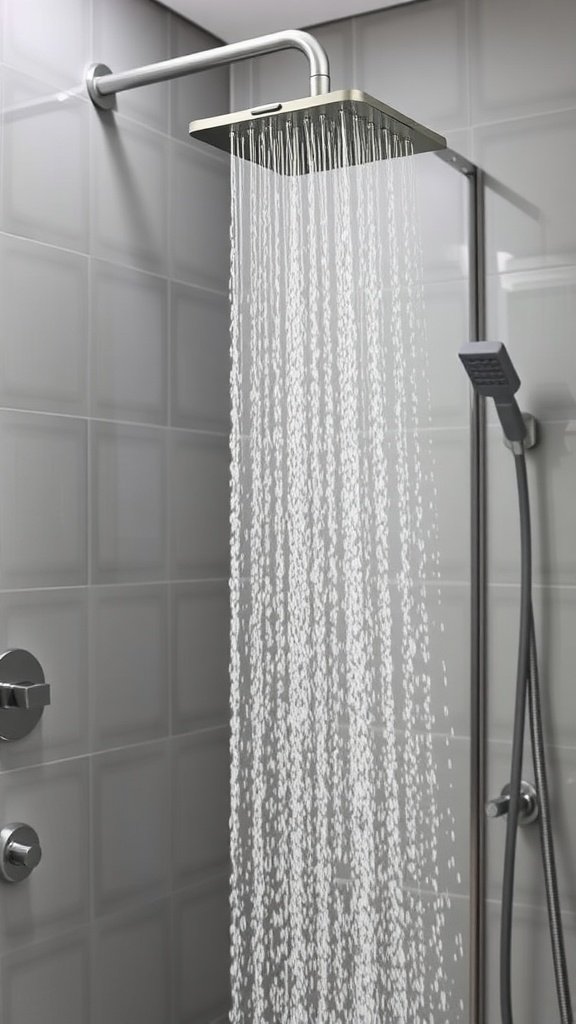 Two different types of showerheads in a bathroom, showcasing versatility.