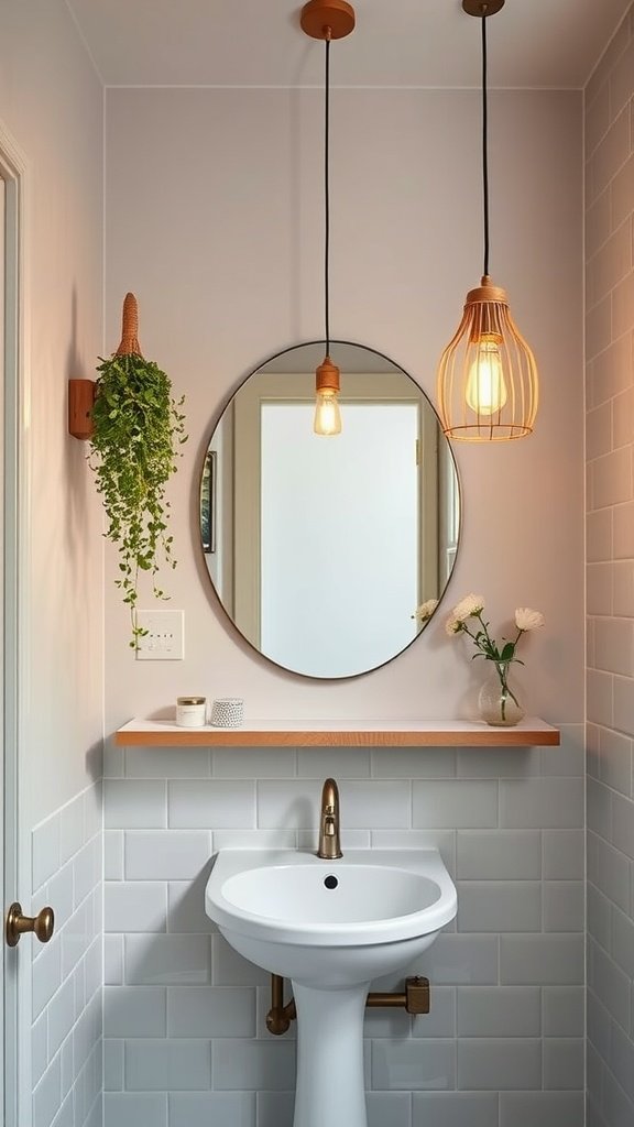 Stylish eco-friendly pendant lights in a modern bathroom setting