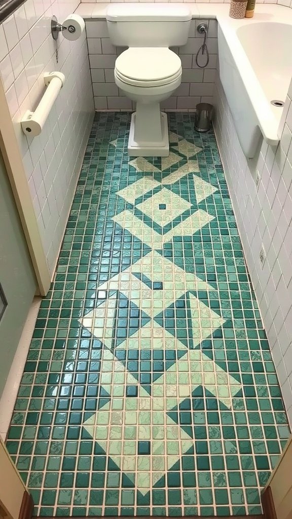 Bathroom floor with green mosaic tiles