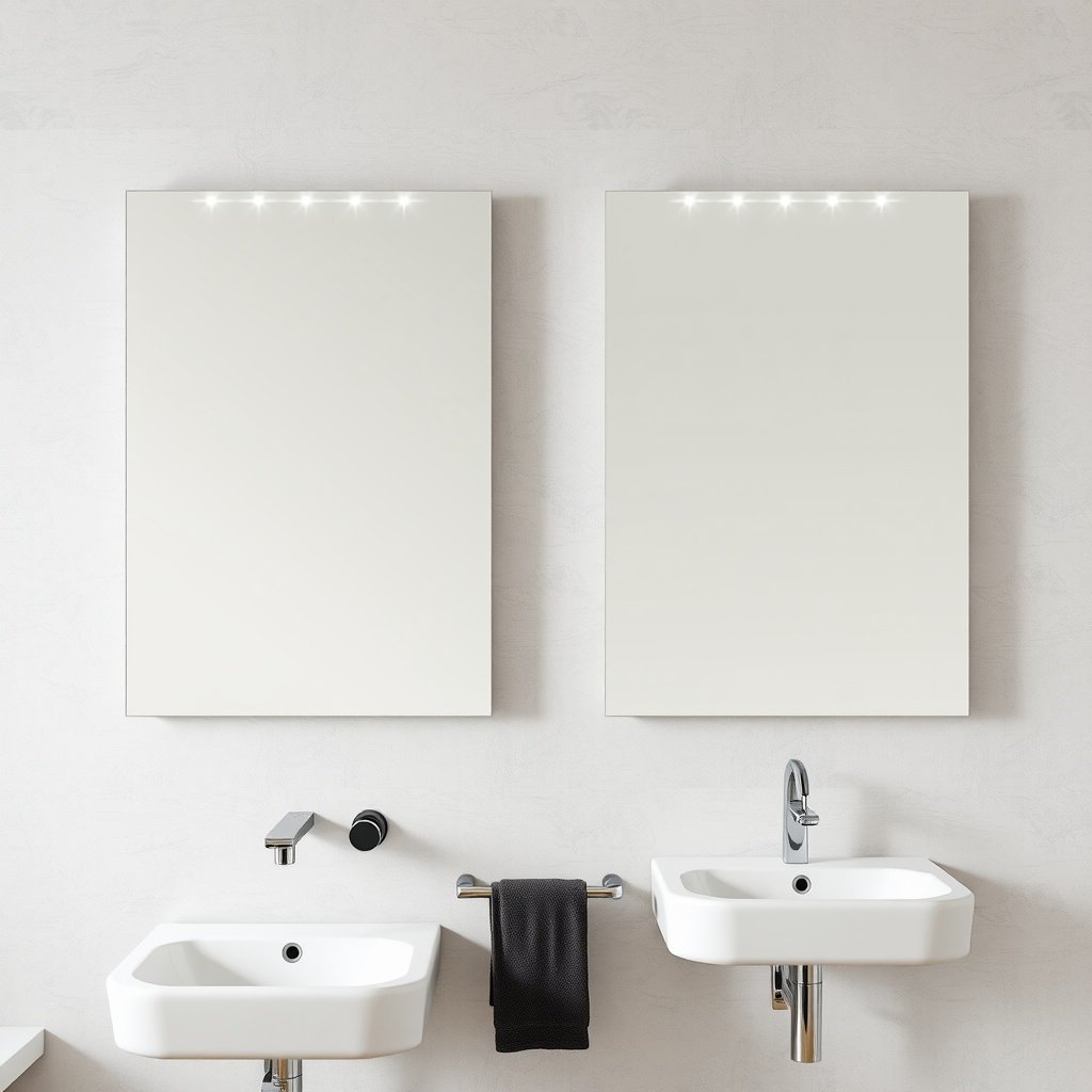 Two modern wall-mounted mirrors above sinks in a stylish bathroom