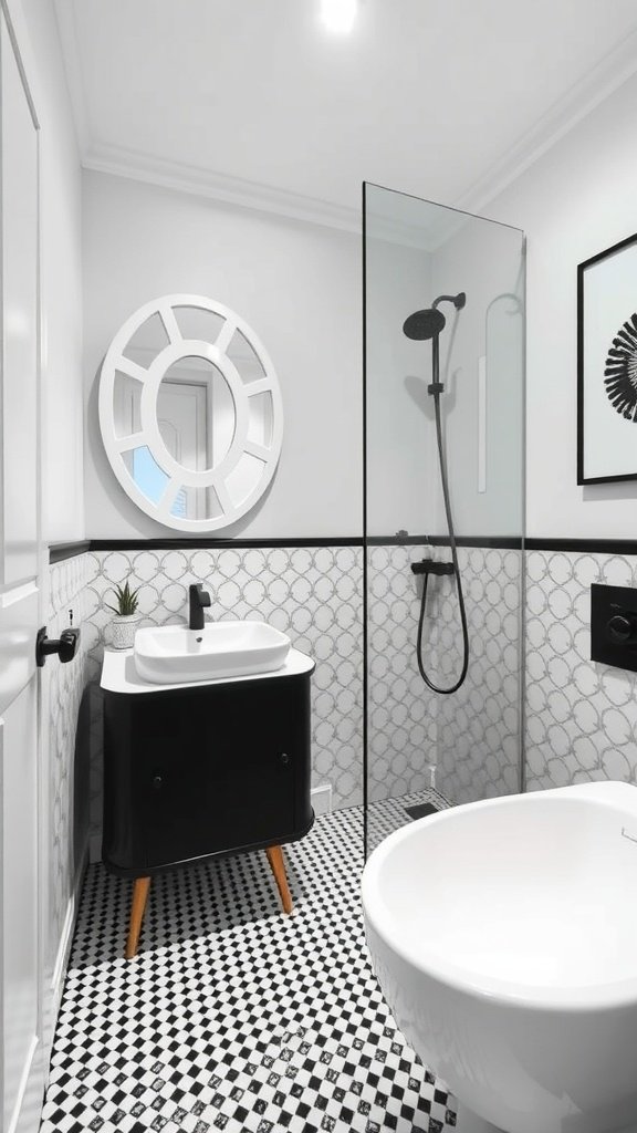 Modern monochrome bathroom with black and white decor