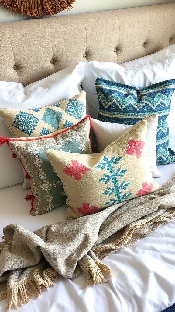 Cozy bedroom with personalized throw pillows on a bed