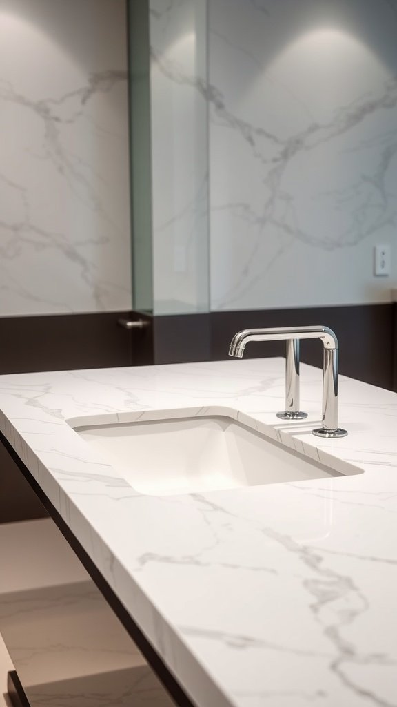Polished marble countertop with an under-mount sink