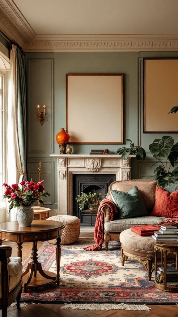 A classic living room with elegant decor, warm colors, and inviting textures.