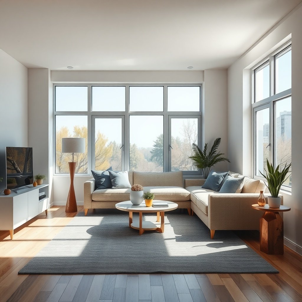 Bright and airy small living room with large windows and natural light.