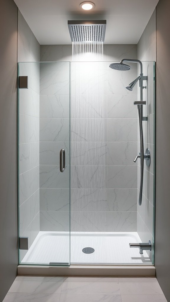 Modern walk-in shower with glass enclosure and sleek design