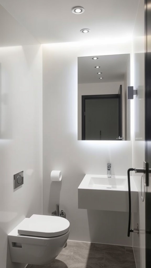 A modern bathroom featuring wall-mounted LED lights and a sleek design.