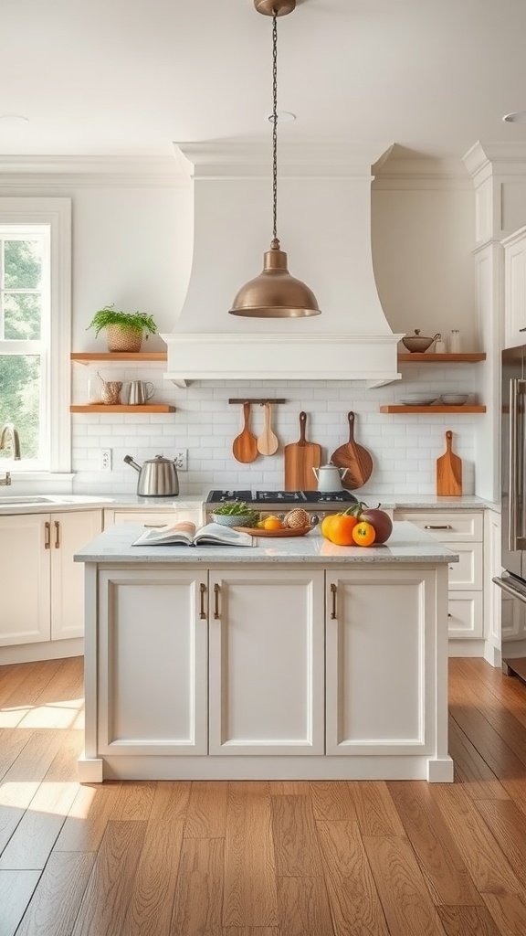 Modern kitchen featuring a central island with cooking ingredients and an open layout.