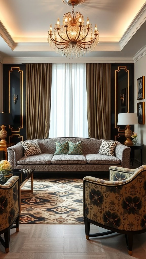 Art Deco inspired sofa in a classy living room setting