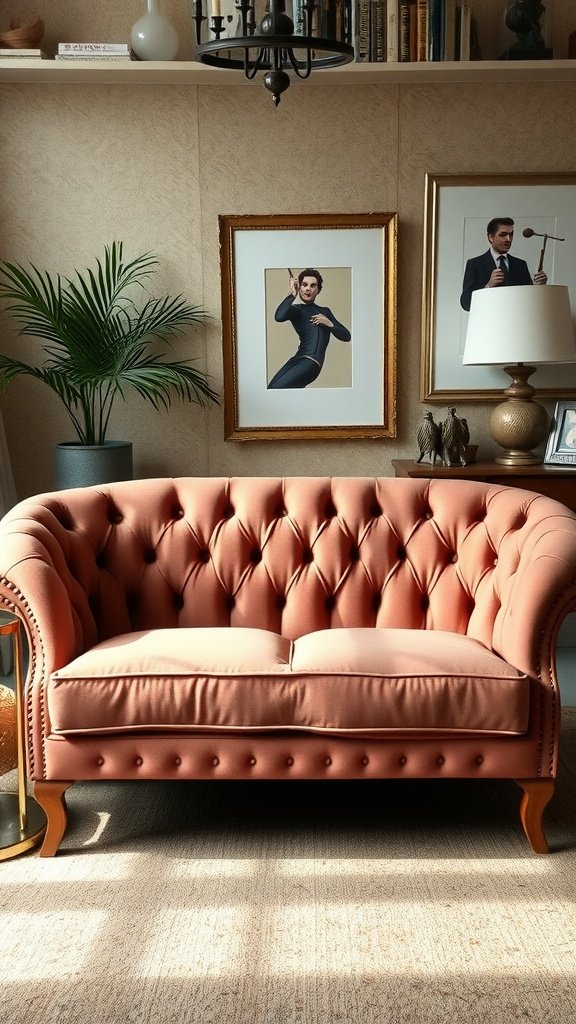Artistic tufted sofa in a classy living room setting