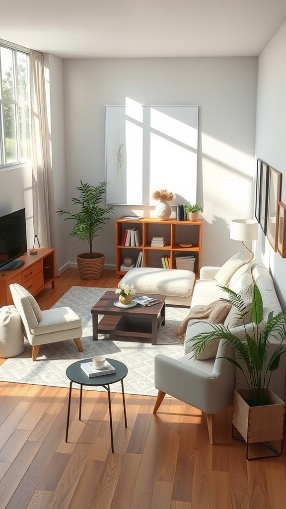 Cozy French country living room with soft furniture and natural light.