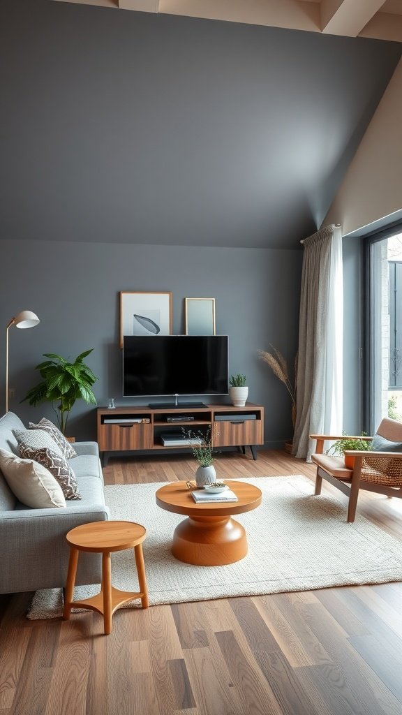 A modern living room featuring Japandi and Scandinavian design elements.
