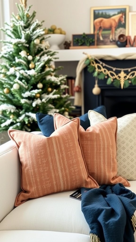 A decorative pillow with the phrase 'LET'S E LAST OLL HORUS' displayed on a couch with a neutral-toned background.