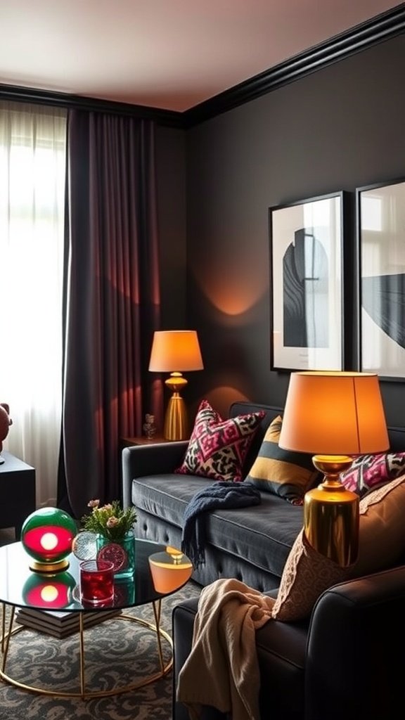 Two colorful accent lamps in a cozy living room setting.