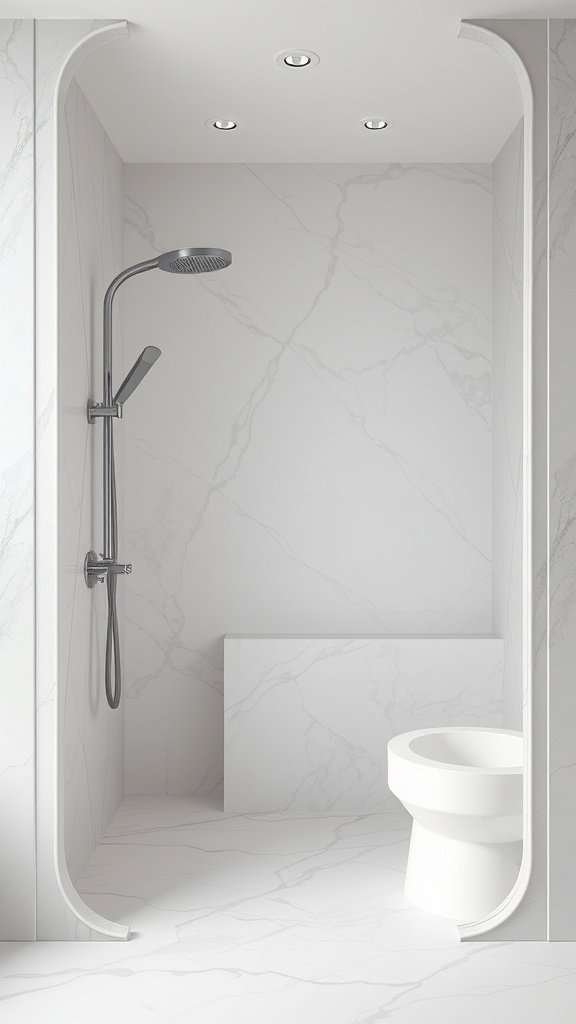 Modern shower with curved marble edges and sleek design