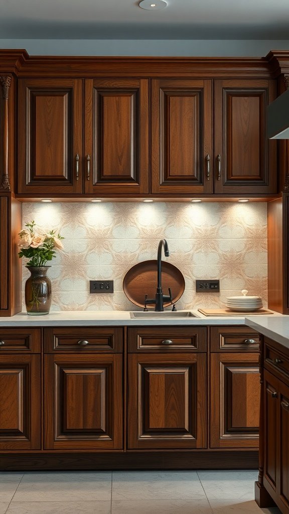 Custom wooden kitchen cabinetry with elegant finishes and stylish hardware.