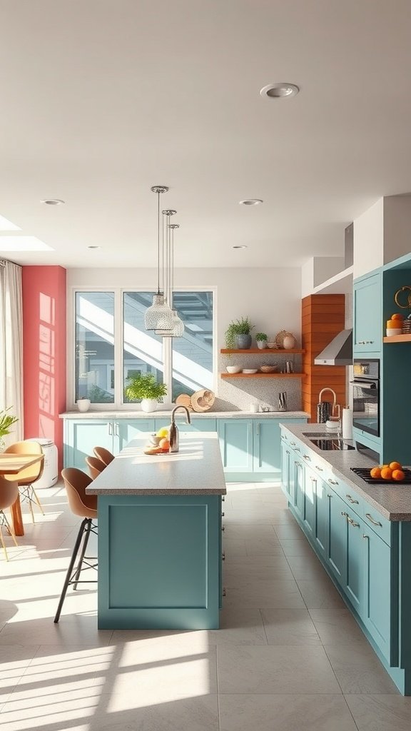 A bright and colorful open kitchen with an island, perfect for entertaining.