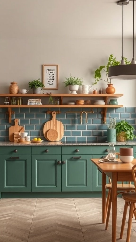A beautifully designed kitchen showcasing earthy colors with natural textures and minimalist decor.