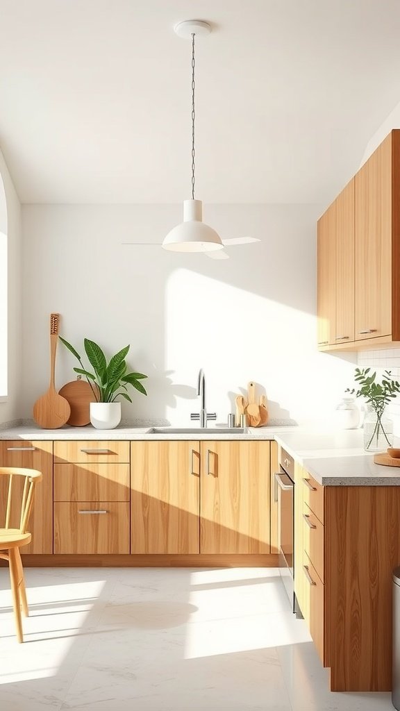 A modern minimalist kitchen featuring eco-friendly materials.
