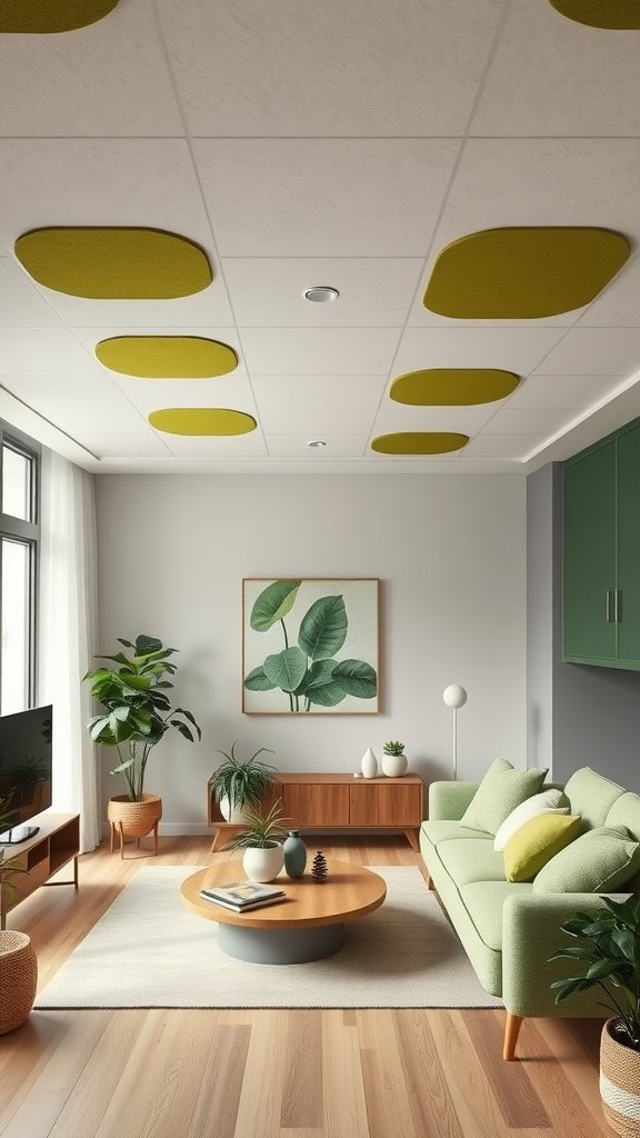 A modern living room with eco-friendly design elements.