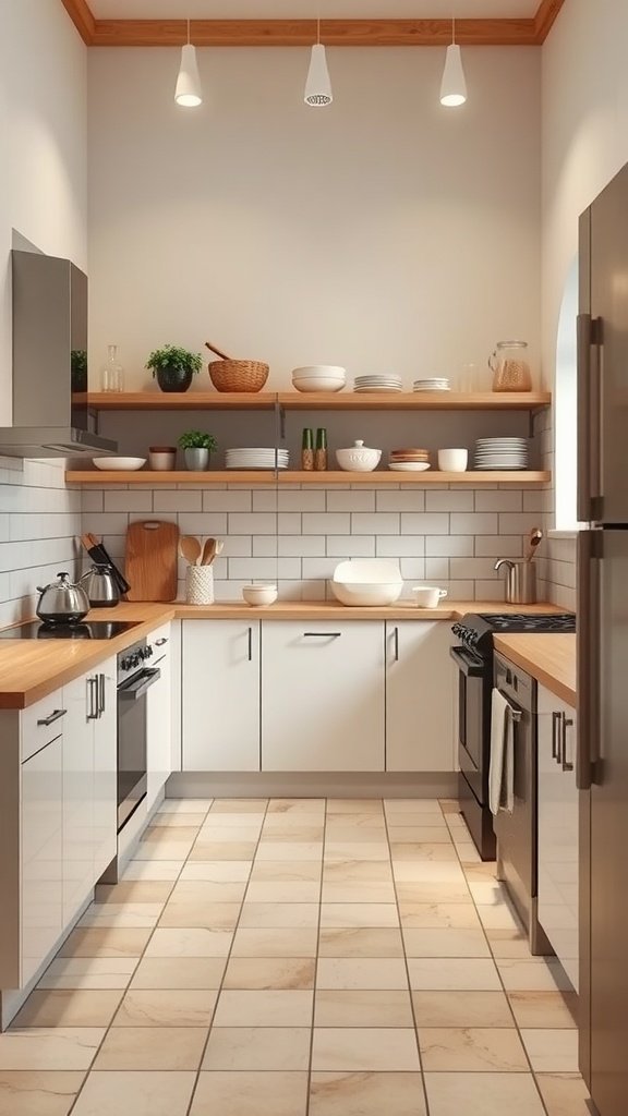Modern minimalist kitchen with clean lines and smart storage solutions.