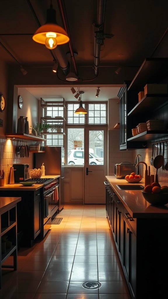 A cozy kitchen with warm lighting and a blend of task and accent lights.