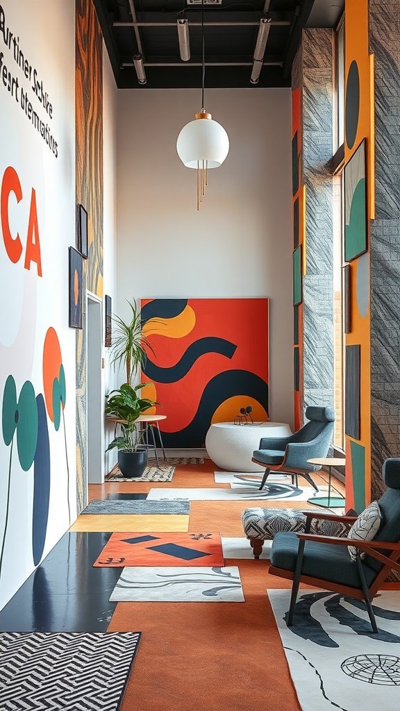 Interior space showcasing mixed patterns and bold colors in a bohemian style.
