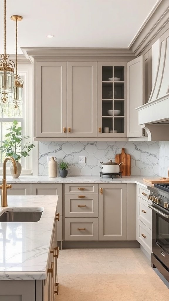A modern kitchen featuring elegant countertops and stylish cabinetry.