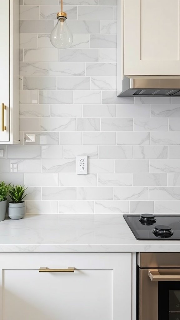 Modern minimalist kitchen with a stylish backsplash.