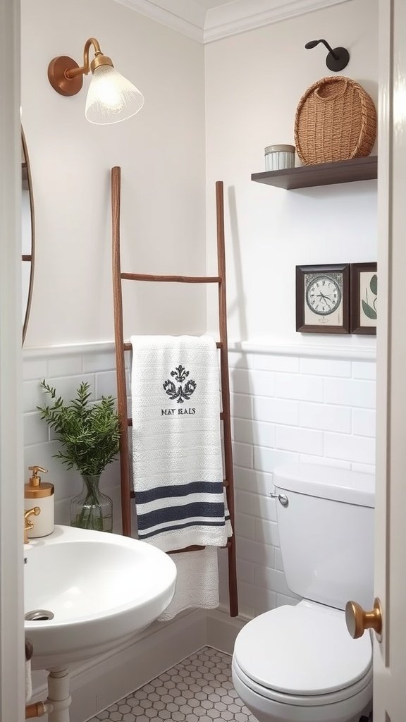 Small bathroom featuring a pedestal sink, shiplap accents, and functional decor.