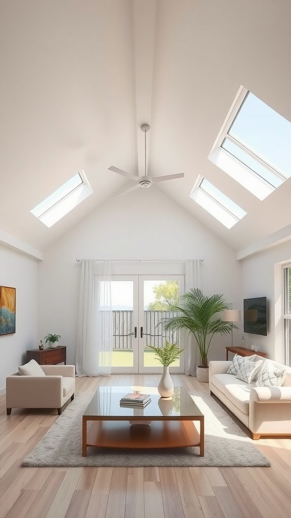 Living room with skylights and modern decor