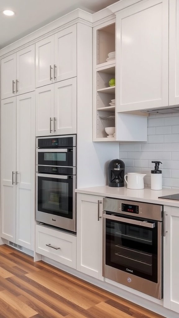A modern kitchen featuring built-in appliances integrated into cabinetry.