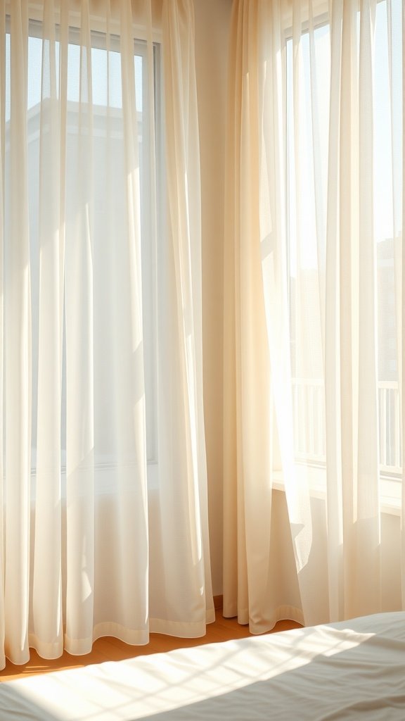 Light and airy window treatments in a bedroom