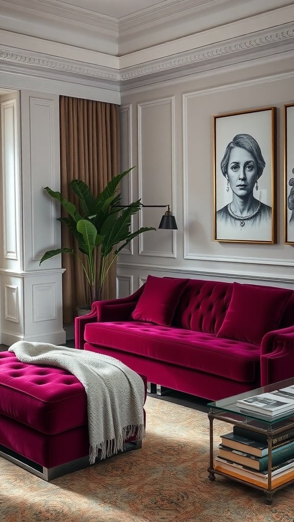 Luxurious velvet sofa in a classy living room setting