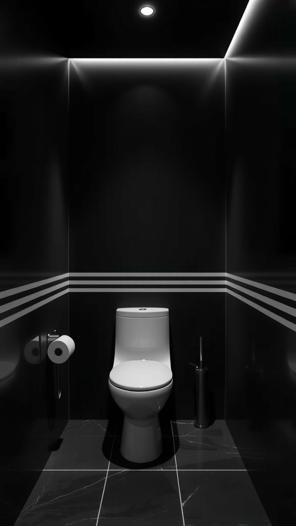 Modern dark bathroom with asymmetric stripes