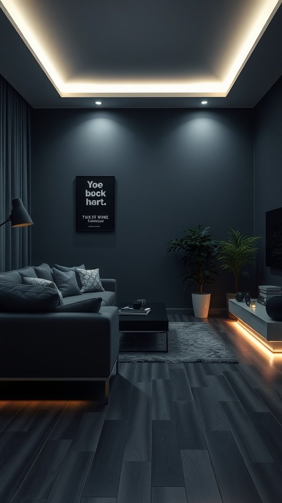 A stylish living room with mood-setting LED strips around furniture.