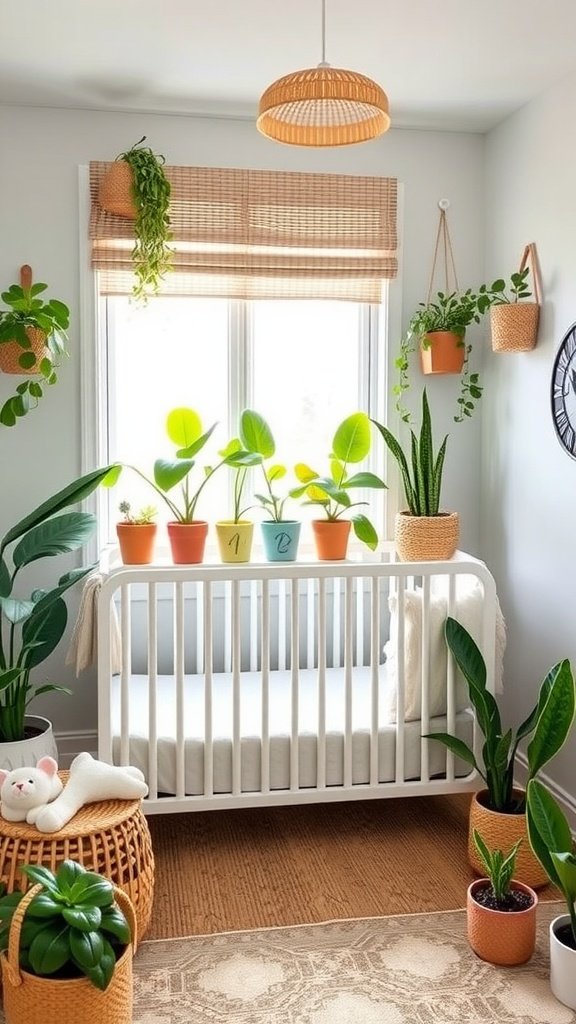 A greenhouse filled with various potted plants and hanging greenery.