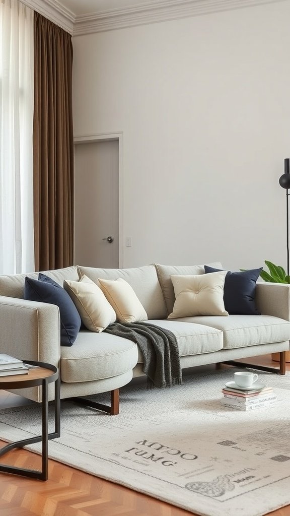 A cozy living room featuring refined linen blends in the furniture and decor.
