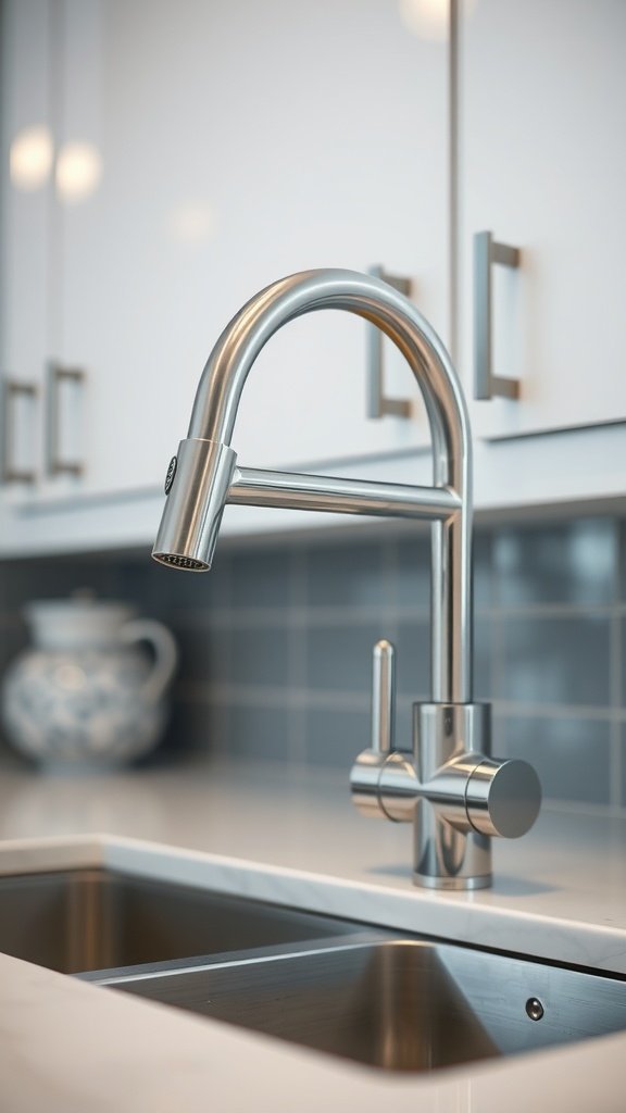 A modern kitchen faucet with a sleek design.