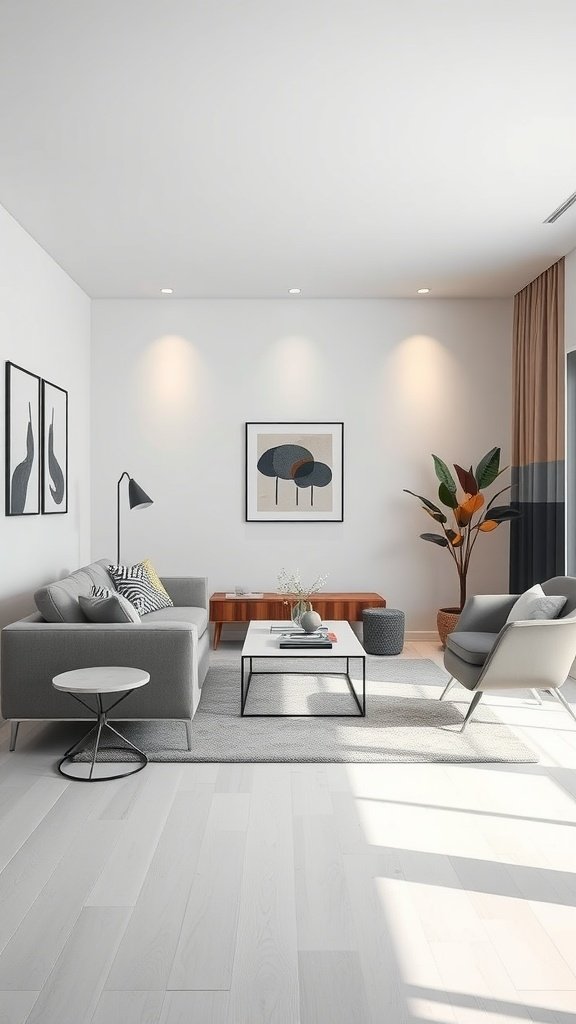 A minimalist living room featuring sleek furniture and simple decor