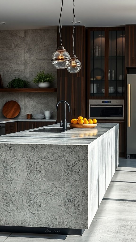 Textured concrete kitchen island with minimalist design