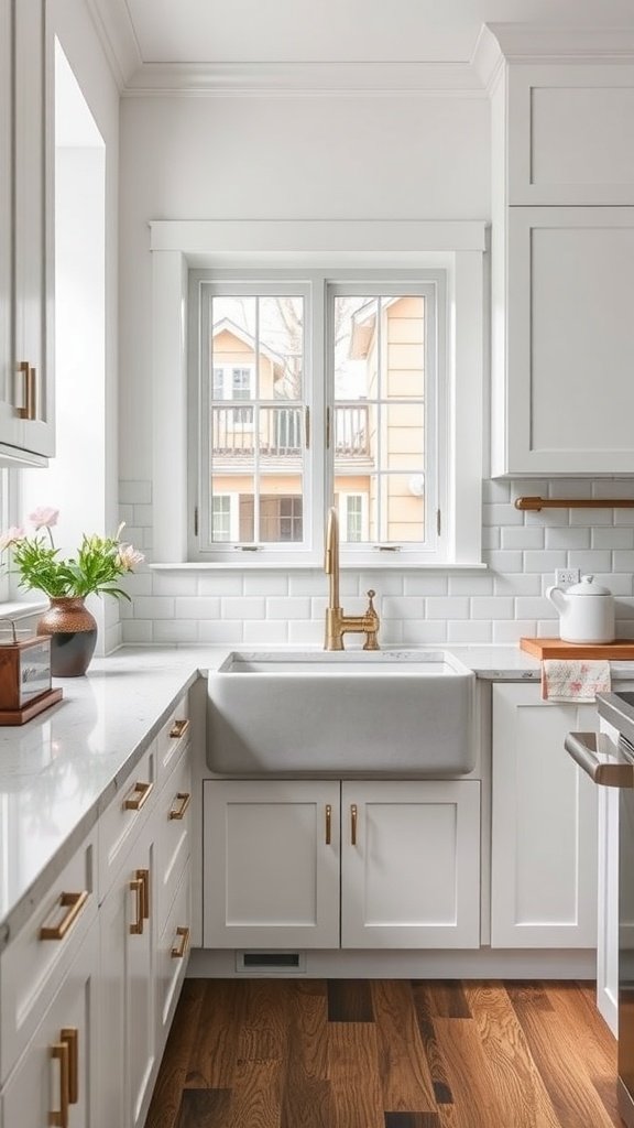 A modern kitchen featuring a farmhouse sink with a stylish design.