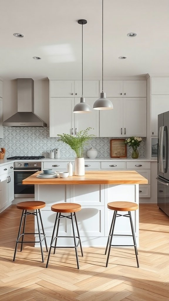 Modern kitchen with a multi-functional island and seating.
