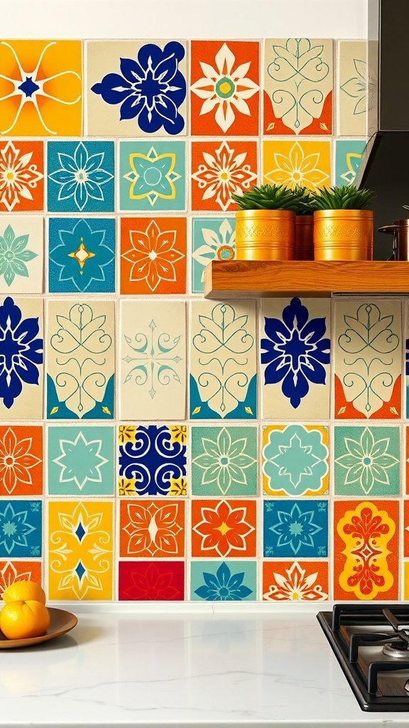 Colorful Moroccan tiles in a kitchen accent wall
