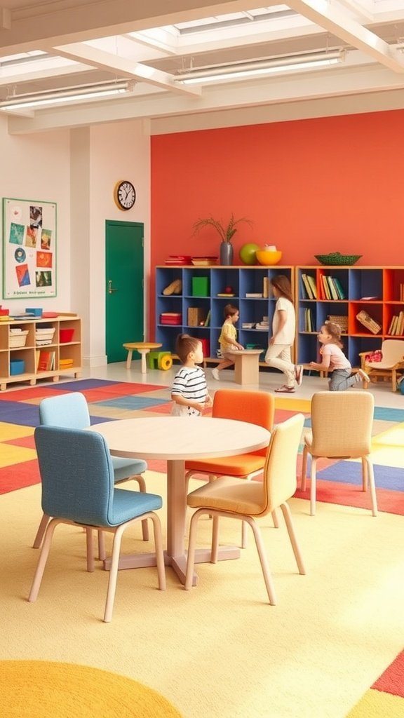 Two colorful washable fabric chairs in a playful room setting with children playing.