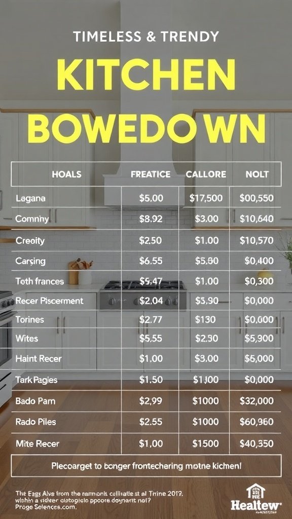 Comparison of kitchen styles and their costs.