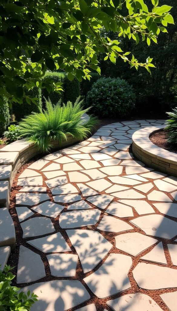 A beautifully installed flagstone patio, bathed in warm sunlight, nestled amidst a lush, verdant garden. The hand-cut, irregular stone pavers form an intricate, organic pattern, their earthy tones complementing the surrounding greenery. A gentle breeze rustles the leaves overhead, casting soft, dappled shadows across the patio's surface. The carefully curated arrangement of the flagstones creates a sense of timeless elegance, inviting one to pause and savor the tranquility of the outdoor oasis. The patio's seamless integration with the landscaping exemplifies the natural beauty and functionality of this classic hardscaping element. A beautifully installed flagstone patio, bathed in warm sunlight, nestled amidst a lush, verdant garden. The hand-cut, irregular stone pavers form an intricate, organic pattern, their earthy tones complementing the surrounding greenery. A gentle breeze rustles the leaves overhead, casting soft, dappled shadows across the patio's surface. The carefully curated arrangement of the flagstones creates a sense of timeless elegance, inviting one to pause and savor the tranquility of the outdoor oasis. The patio's seamless integration with the landscaping exemplifies the natural beauty and functionality of this classic hardscaping element.