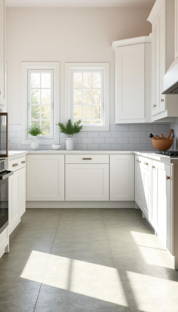 A bright, airy kitchen with a beautifully crafted sage green tile flooring. The tiles have a subtle texture, reflecting the natural light streaming in through large windows. The floor is the perfect foundation, complementing the crisp white cabinetry and accents of warm wood tones. A clean, minimalist design aesthetic creates a serene, elegant atmosphere. The flooring is durable and easy to maintain, making it an ideal choice for a busy kitchen. Soft shadows and natural highlights accentuate the depth and richness of the sage green tiles, evoking a sense of timeless sophistication. A bright, airy kitchen with a beautifully crafted sage green tile flooring. The tiles have a subtle texture, reflecting the natural light streaming in through large windows. The floor is the perfect foundation, complementing the crisp white cabinetry and accents of warm wood tones. A clean, minimalist design aesthetic creates a serene, elegant atmosphere. The flooring is durable and easy to maintain, making it an ideal choice for a busy kitchen. Soft shadows and natural highlights accentuate the depth and richness of the sage green tiles, evoking a sense of timeless sophistication.